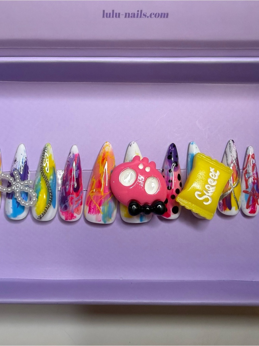 Lulu Nails Multicolor Press-On Nail Set with Pink & Yellow Accents